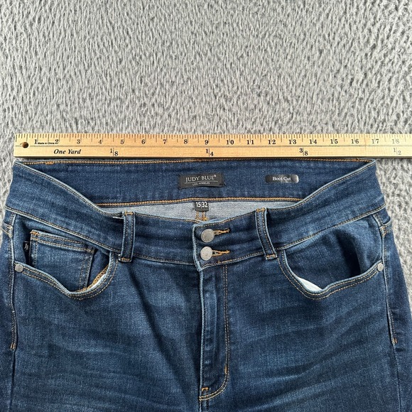 Judy Blue‎ Jeans Womens 15/32 Boot Cut Dark Wash Raw Frayed Hem Distressed - Picture 6 of 15